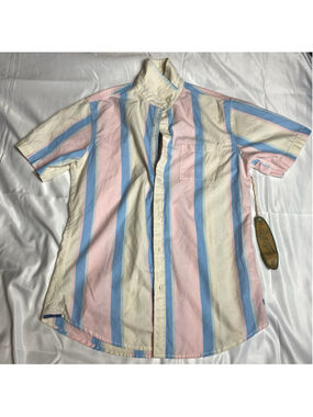 Men's Huntington Casual Button Down Shirt S Pink Blue Striped